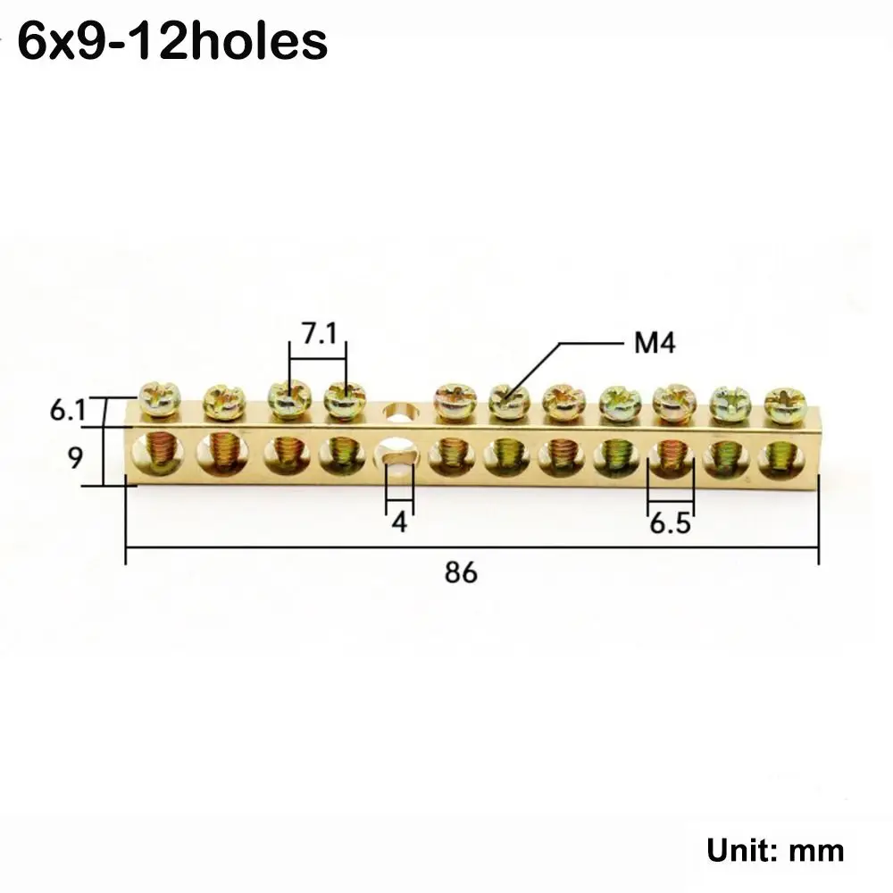Copper Wire Connector Multi-specification With Hole Screw Copper Bar Terminal Zero Ground Terminal Power Distribution Cabinet