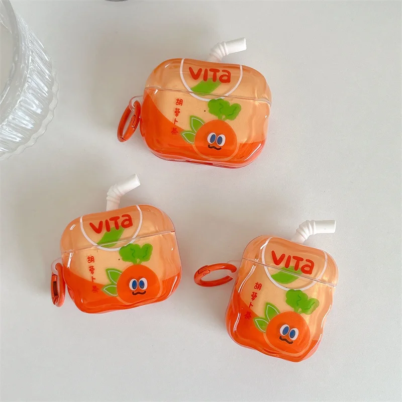 

Funny Cute Carrot Juice Headphone Case For Apple Airpods Pro 3 4 2 Cover Silicone Headser Cases Airpod Pro2 4 Generation Funda
