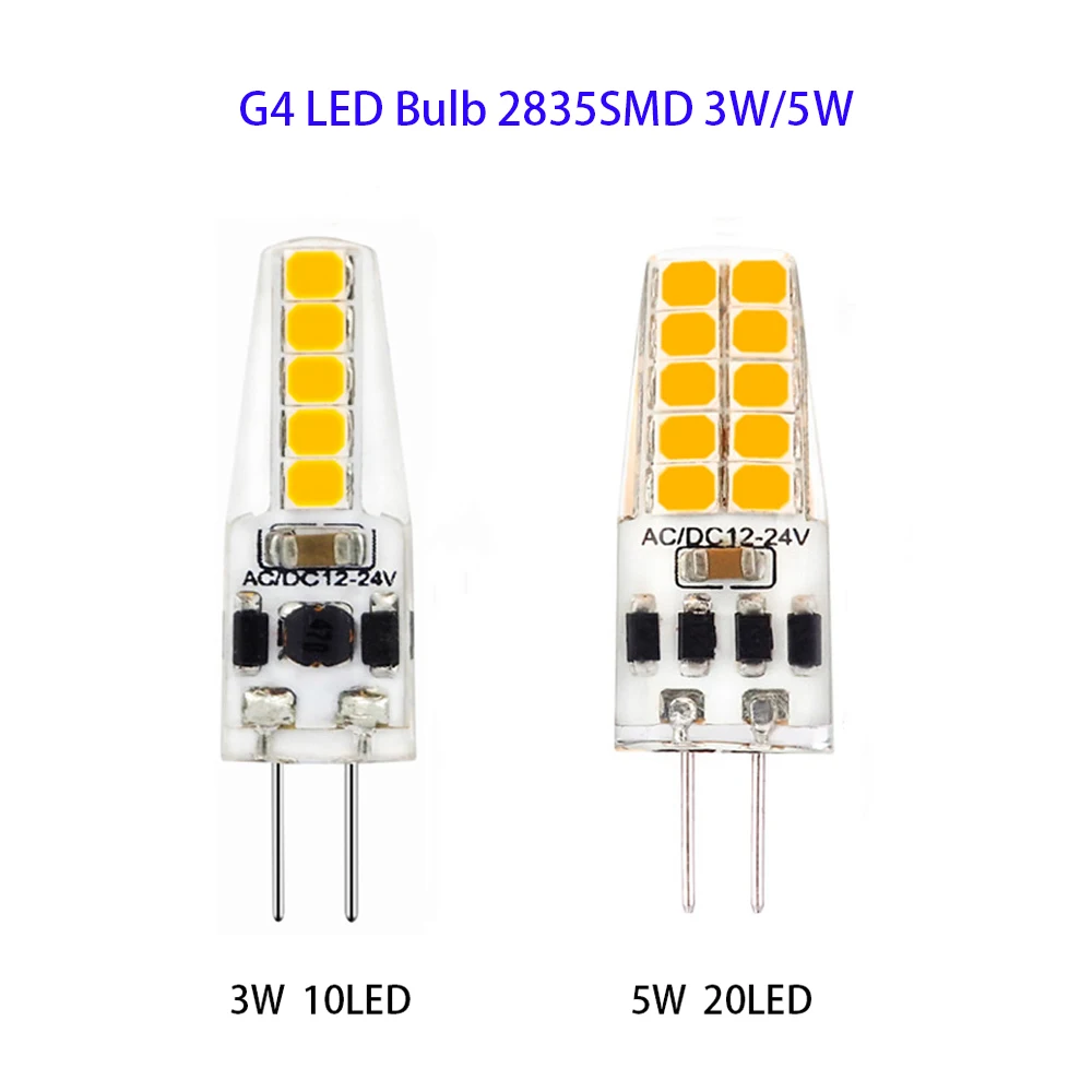 

G4 LED Bulb Mini 3W/10LED 5W/20LED SMD 2835 ACDC12-24V High Luminous Spotlight Energy Saving Silicone Lamp 360 Degrees Lighting