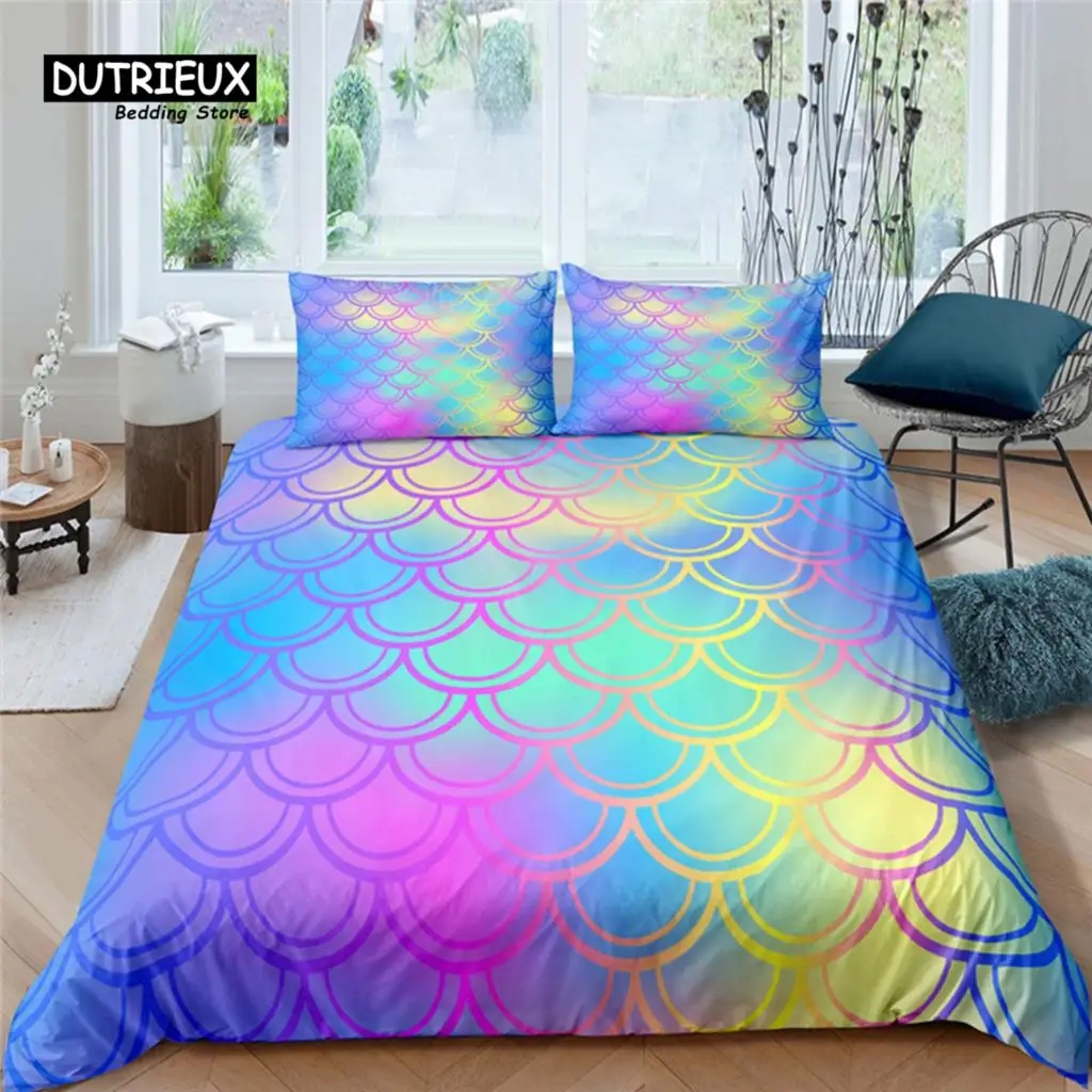 

Luxury Colored mermaid scales Print Home Living Comfortable Duvet Cover Pillowcase Bedding Set Queen and King EU/US/AU/UK Size