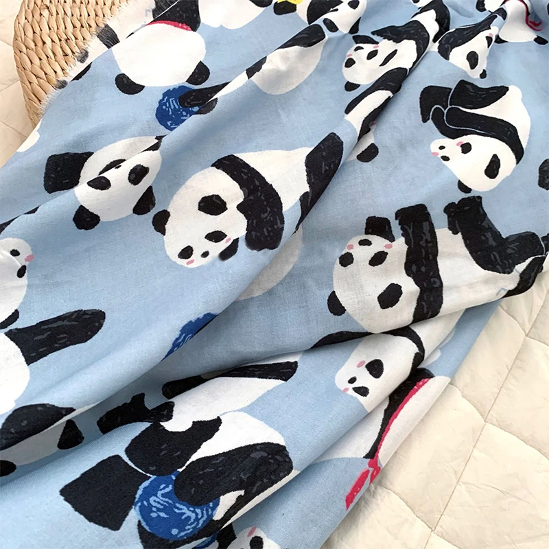 

0.5/1/2 Yard Double Layer Gauze Cute Panda Printed Fabric Bamboo Fiber Cotton for DIY Pajamas,Clothing,Dresses,Tablecloths