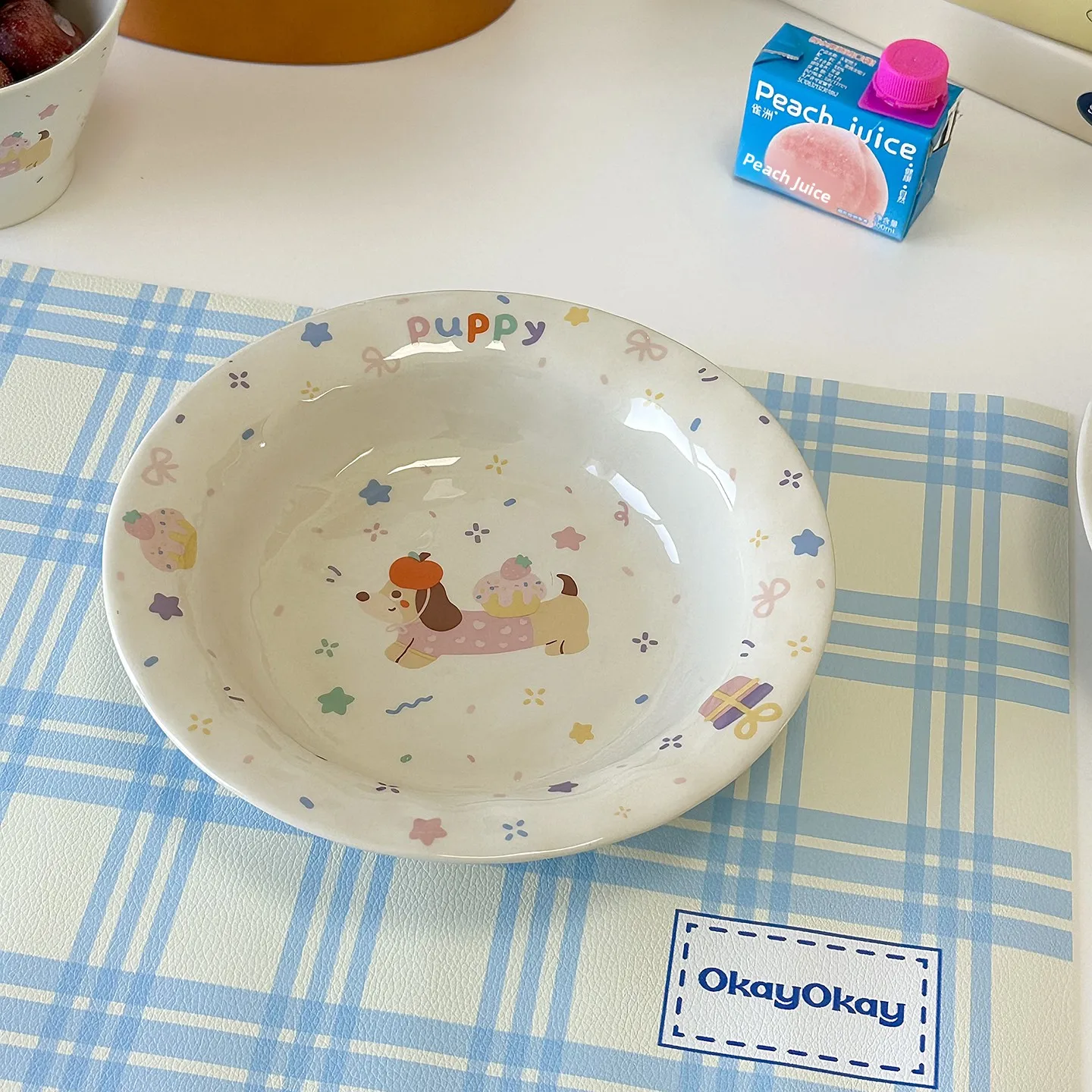 

Cute Dachund Dog Cerc Plate Dert Pasta Deep Di Yogurt Bowl Heat Resistant Diwaer Se round ape Food ade