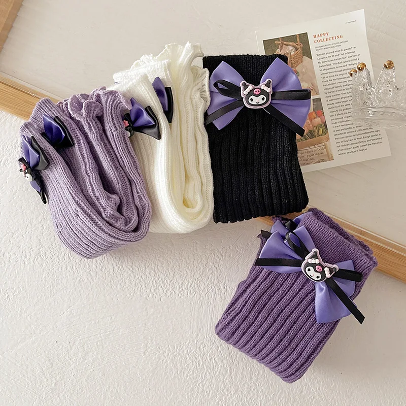 Cute Sanrio Kuromi calf covers Autumn and winter girls lolita wool knit warm leg warmers Gift Socks for Kids