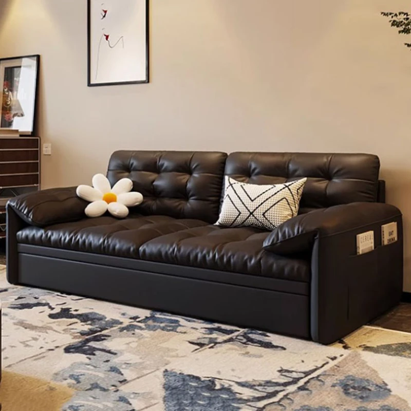 Black Extendeble Sofas Beds Leather Stretch Cute Floor Lazy Living Room Sofas Designer New Arrival Divani Da Soggiorno Furniture