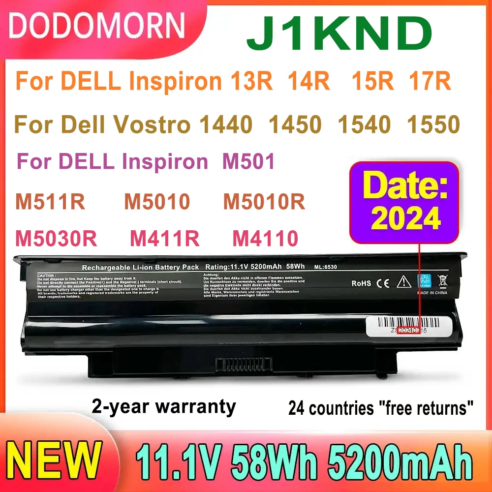 DODOMORN J1KND Laptop Battery For DELL Inspiron 13R 14R 15R 17R Vostro 1440 1450 1540 1550 Inspiron  M501 M501R M511R M5010 M503