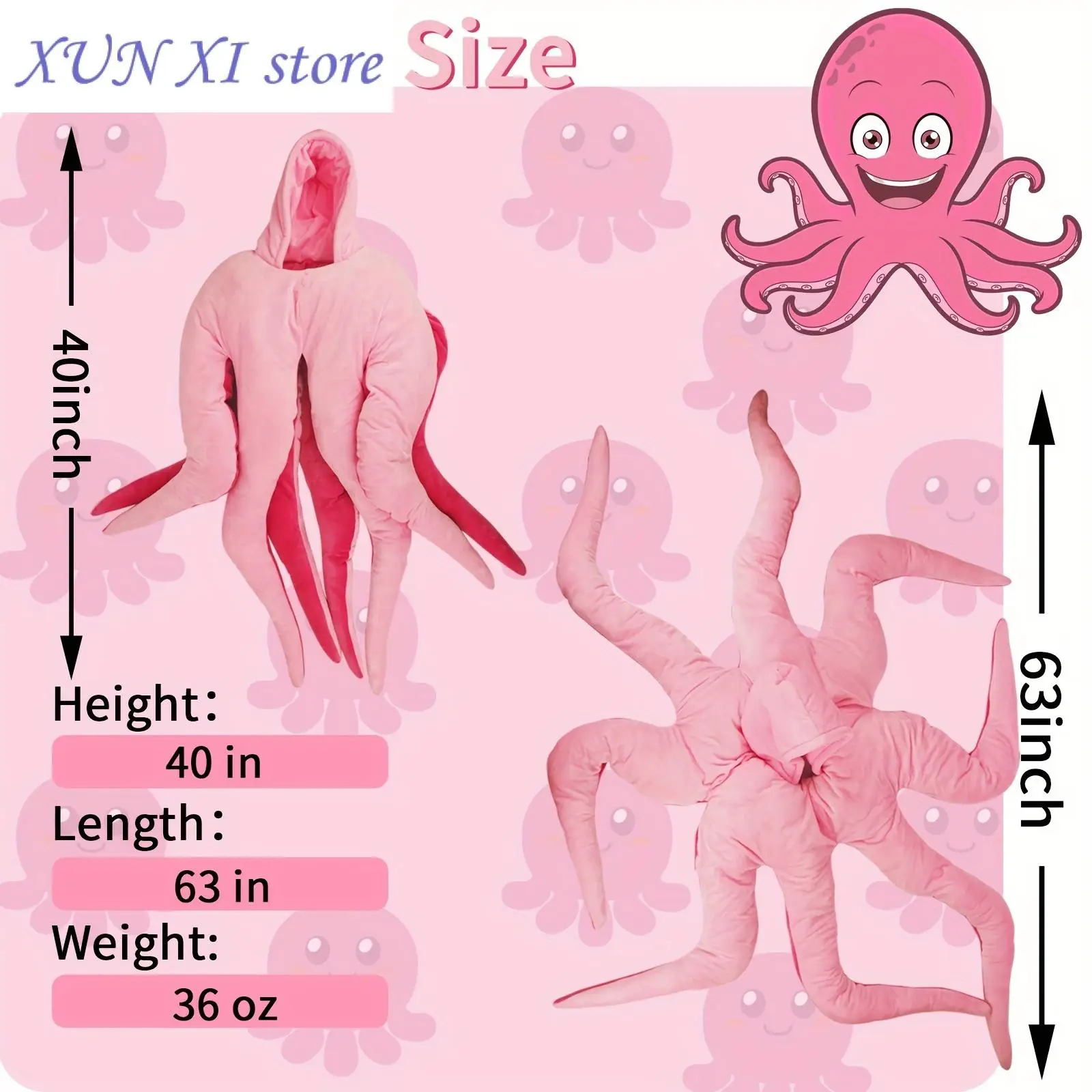 New Baby Octopus Costume Giant Wearable Octopus Stuffed Animal Funny Jumbo Cute Squid Toddler Halloween Costume For Kids