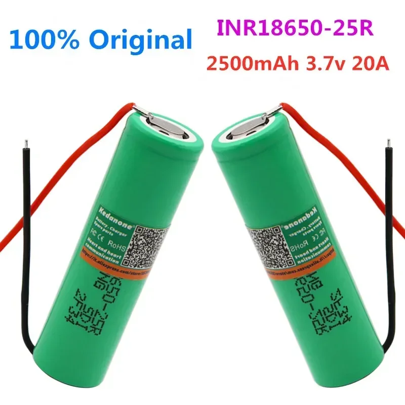 100% Original INR18650-25R 2500mAh Brand for 18650 Battery 2500mAh Rechargeable Battery 3.6V INR18650 25R+DIY Wire