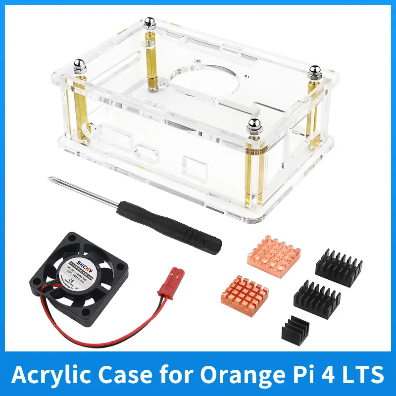 

Оранжевый Pi 4 LTS стандартный акриловый анкуляр, прозрачный корпус, дополнительные радиаторы, вентилятор, запасные различные интерфейсы для Orange Pi 4 LTS