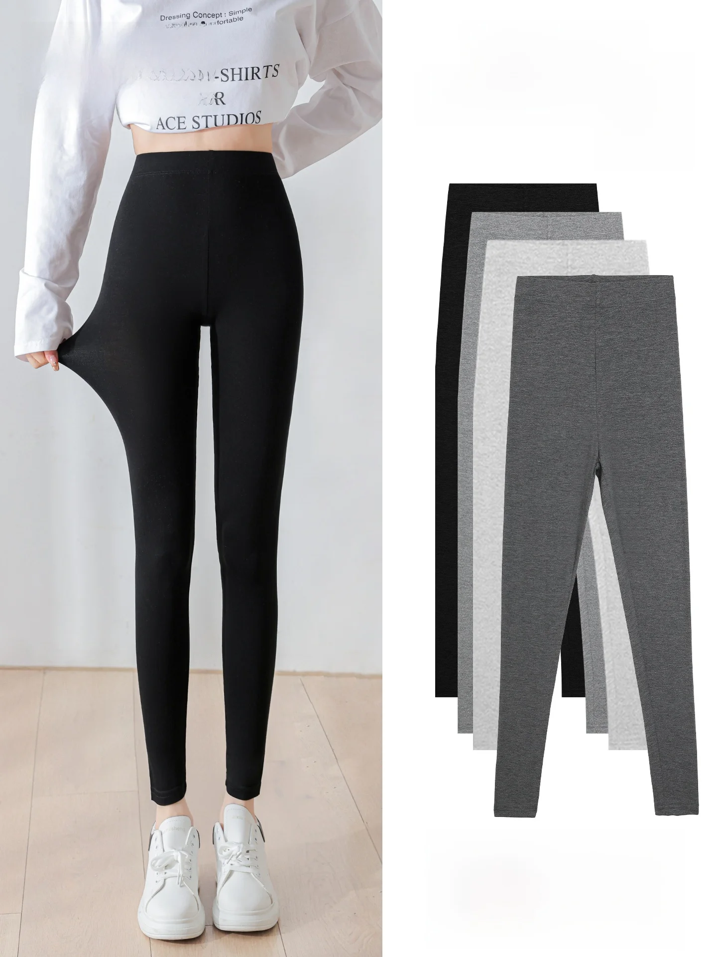 กางเกงโยคะไซส์ใหญ่ เอวสูง ผ้าบาง 9 ส่วน ผ้าโมดอล กางเกงผู้หญิงสำหรับฤดูใบไม้ร่วง กางเกงซับในผู้หญิงสุดหรู สีดำ