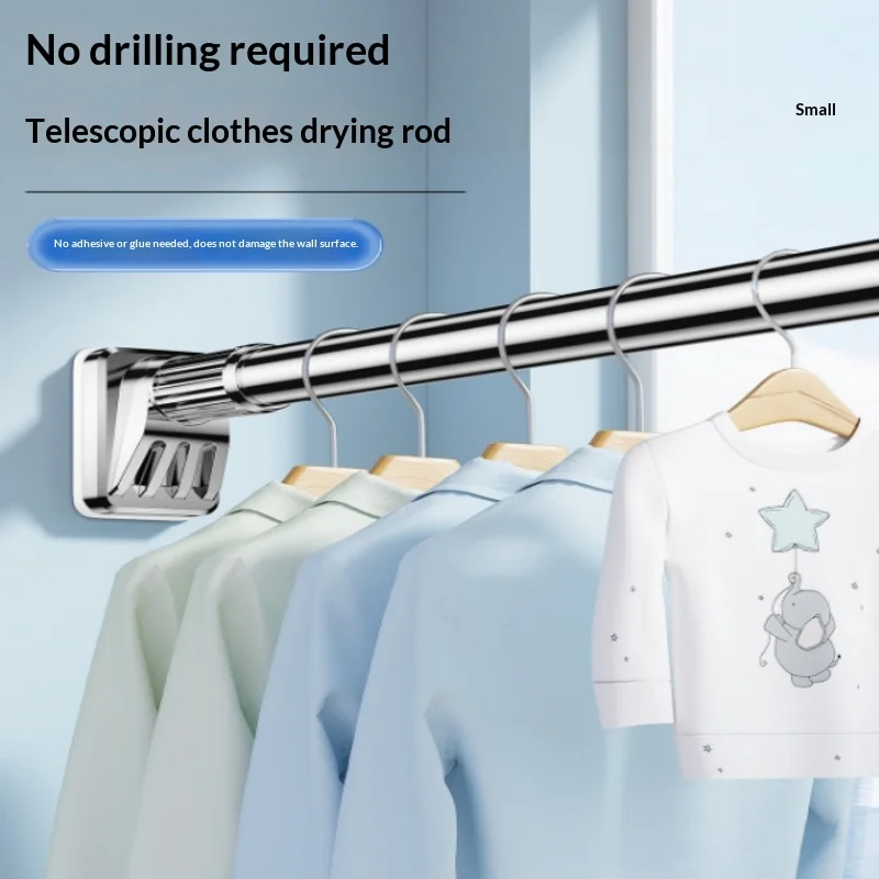 

Telescopic Clothes Drying Rod Portable Fixed Clothes Drying Rack Installation Without Punching Curtain Rod Shower Curtain Rod