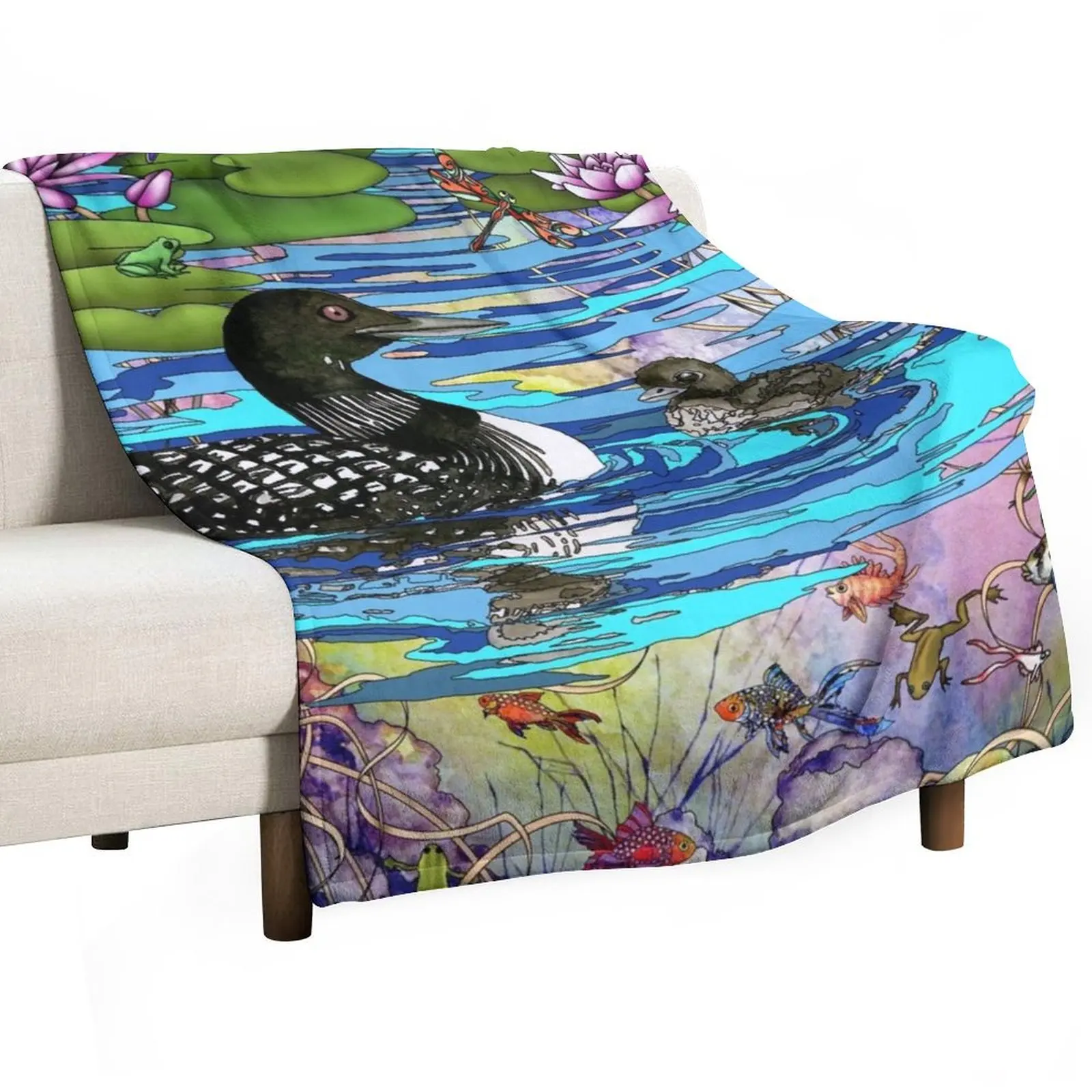 

Loons and Water Lilies Throw Blanket Furrys Luxury Thicken Thermal Decoratives Blankets