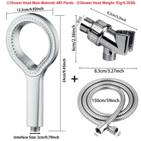 High Pressure Shower Head Hollow-ring Design Portable Handheld Filtered Shower Head Set Large Water Flow Bathroom Accessories