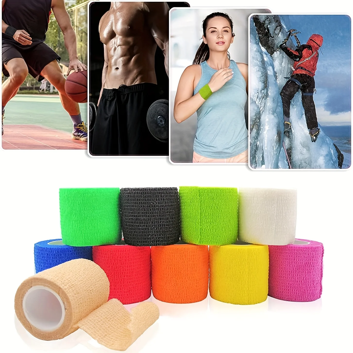 Cohesive Bandage, 12 Rolls Self Adherent Vet Wrap, 5cm x 4.5cm Football Sock Wrap & Shin Guard Tape, for Wrist & Ankle
