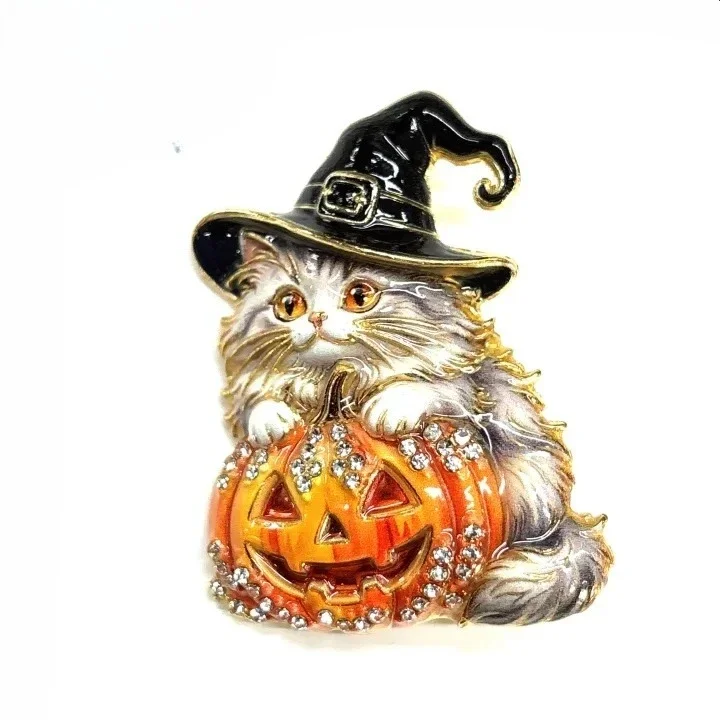 Vintage Strass-Emaille-Brosche für Weihnachten und Halloween, Katzen- und Hundekranz-Anstecknadel, Modischer Tierschmuck – Detail 3