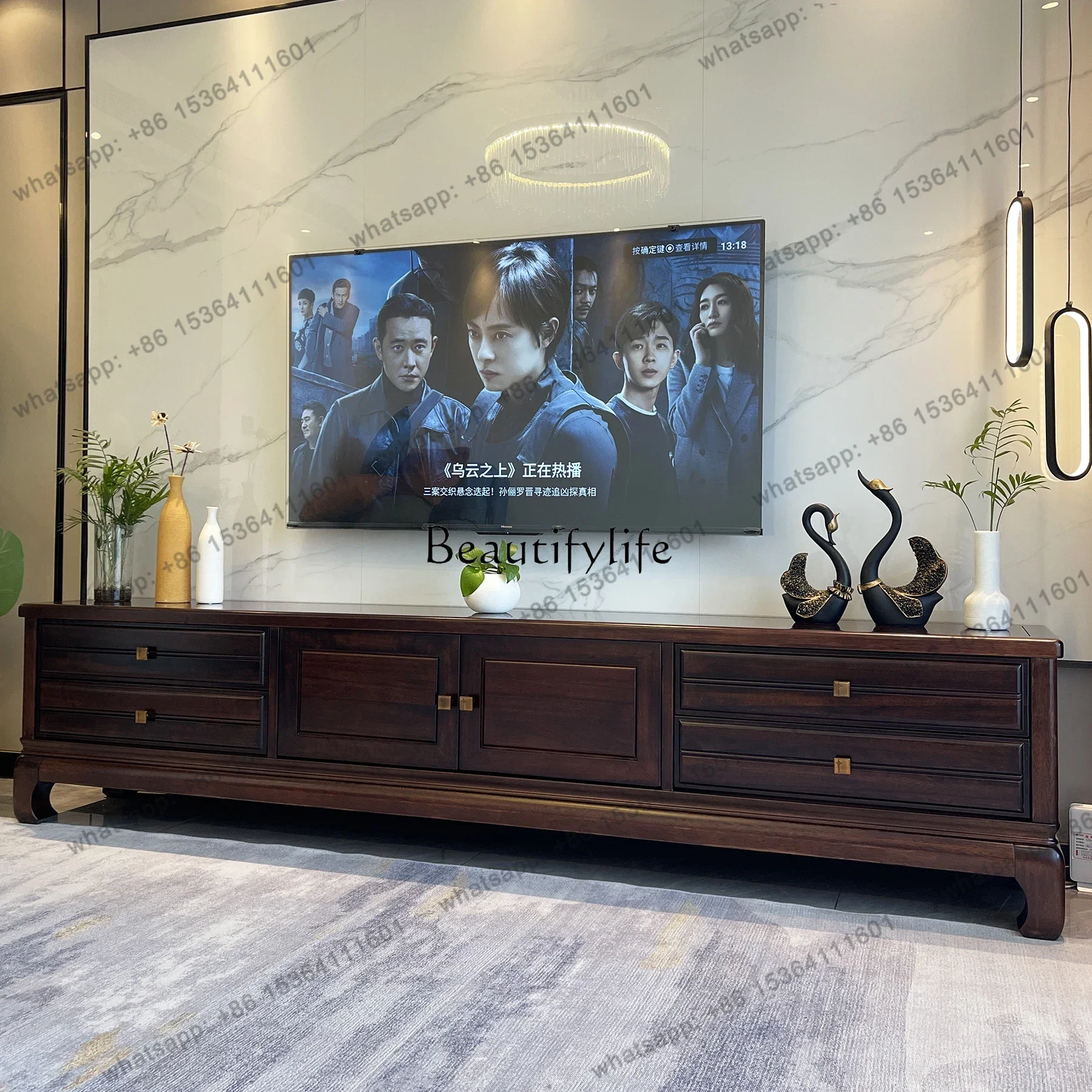 Customizable  High-end New Chinese Ebony TV Cabinet Coffee Table Combination High Leg Chinese Style