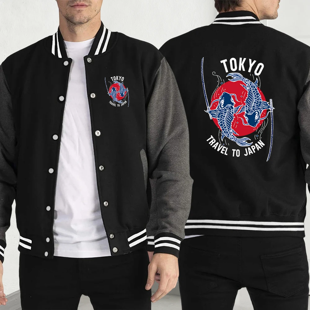 

Harajuku Fish Tokyo Japan Print Baseball Jersey Men New Loose Fleece Streetwear Cute Pullover Jackets Autumn Fashion Clothes