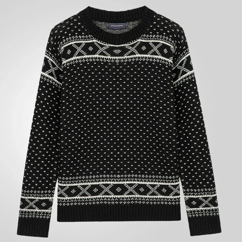 Autumn Winter New Fashion Men Black White Loose Fit O-neck Long Sleeve Simple Basic Knitted Sweater Pullovers Male Tops Clothes