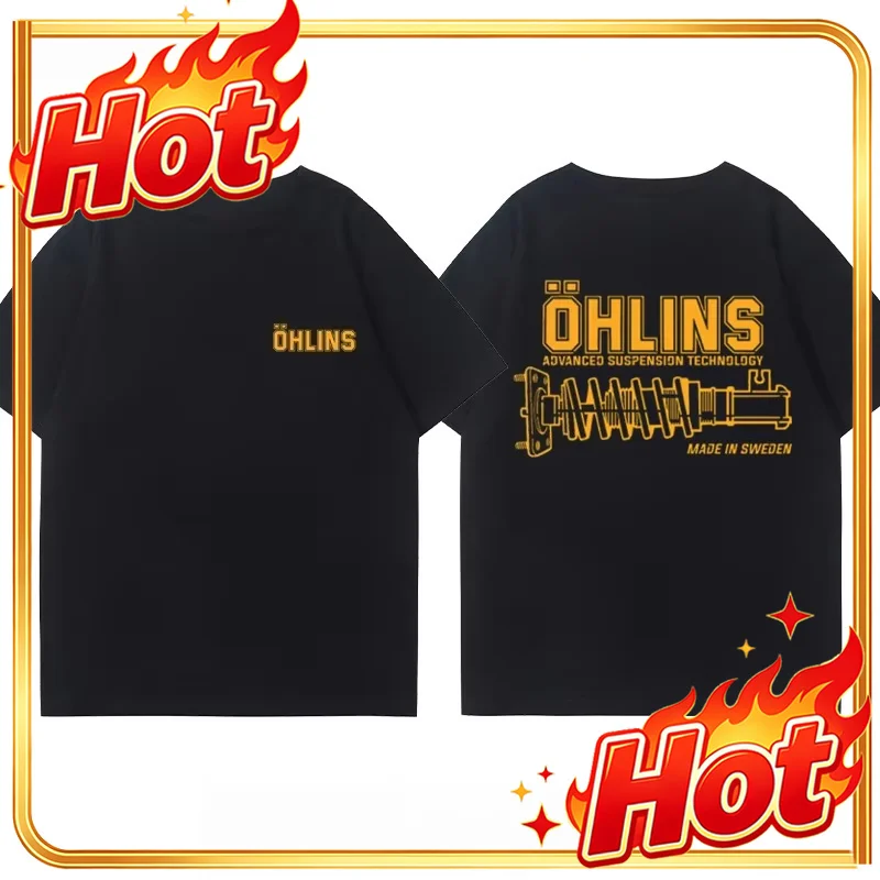 OHLINS Motorcycle Shock Absorber Modified T-shirt Clothes Casual Trendy Brand Men's Women's Car Club Crew Neck Short-sleeved Top