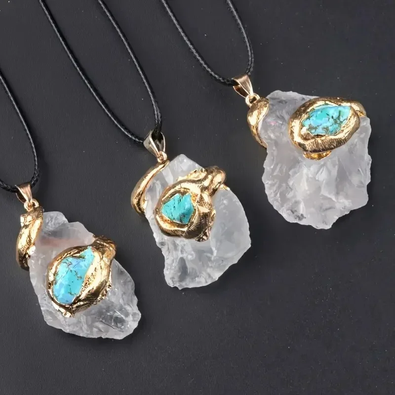 

2025 Extra Large Gold-plated Crystal Gemstone Pendant 20~40mm Multicolored Crystals Irregular Necklace Accessories Gifts