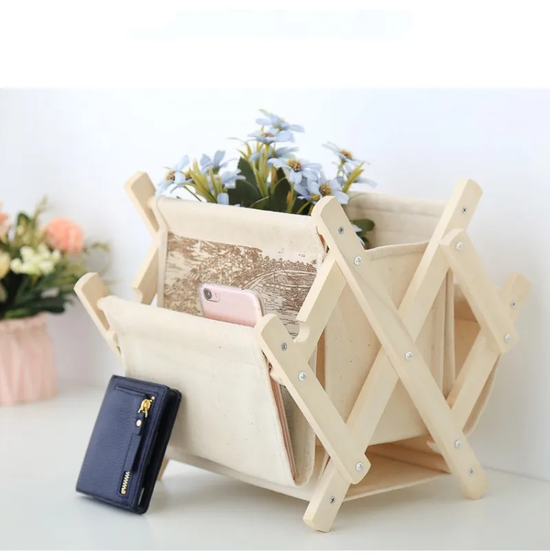 

Creative Desktop Storage Box Cultural Learning Appliance Storage Basket Folding Fabric Solid Wood