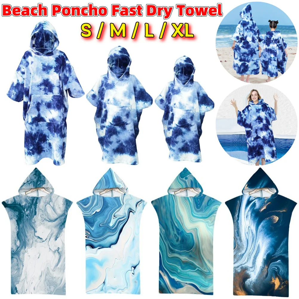 Surf Poncho Towel Multifunctional Water Sports Hooded Robe Quick Dry Bath Swim Towel with Large Pockets for Surfer Swimmer Diver