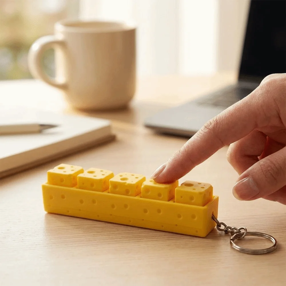 Lovely Cheese Shape Cheese Clicker Fidget Keychain Clicking Sound Tactile Keyboard Press Mini Keyboard Decompression Button