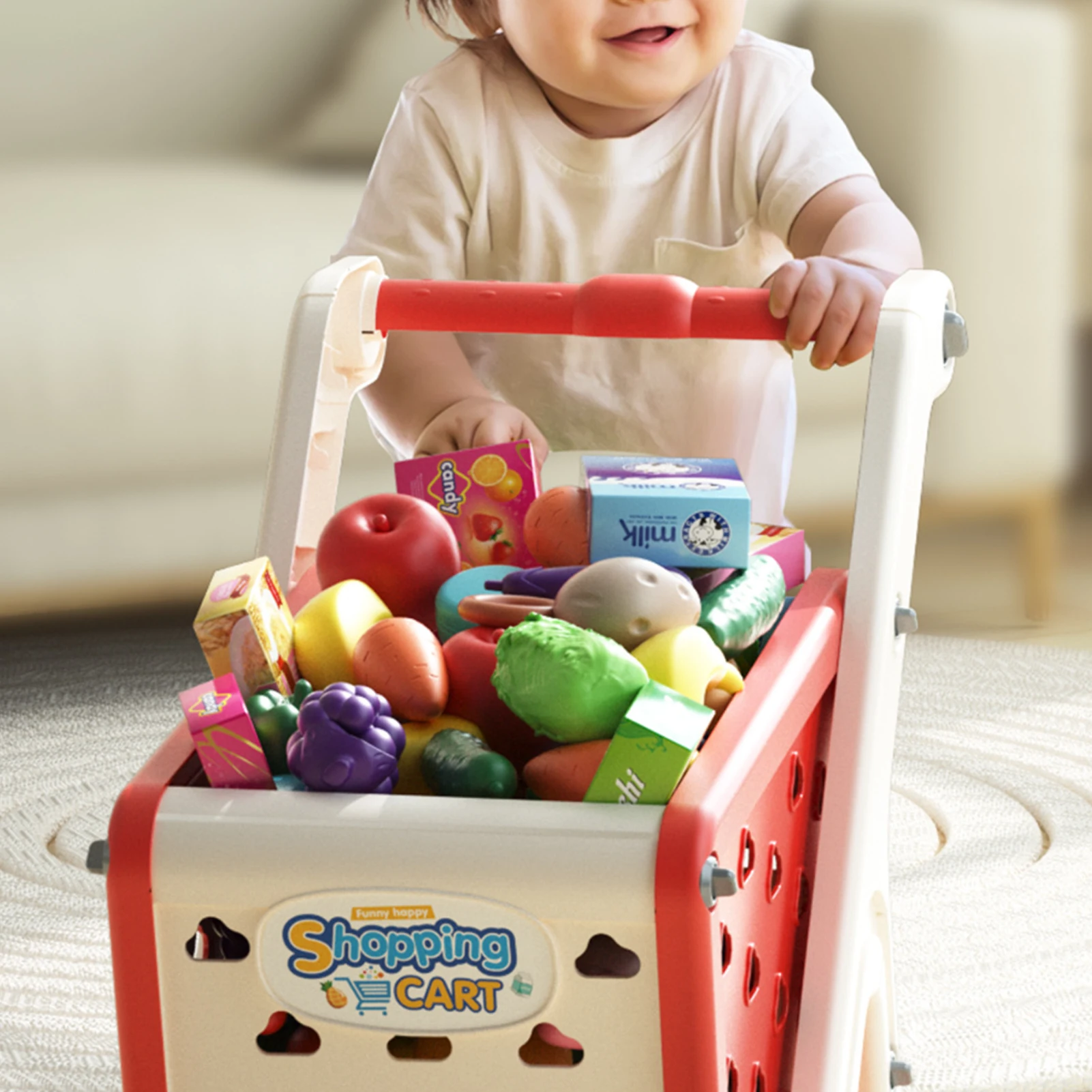 Shopping cart toy baby small trolley children play house fruit cut cut music kitchen supermarket men and girls