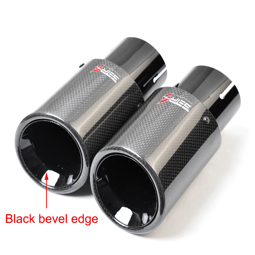 Tuyau d'échappement universel à bord biseauté noir brillant pour voiture, pointe de silencieux entièrement en Fiber de carbone avec 145mm de longueur, 1 pièce