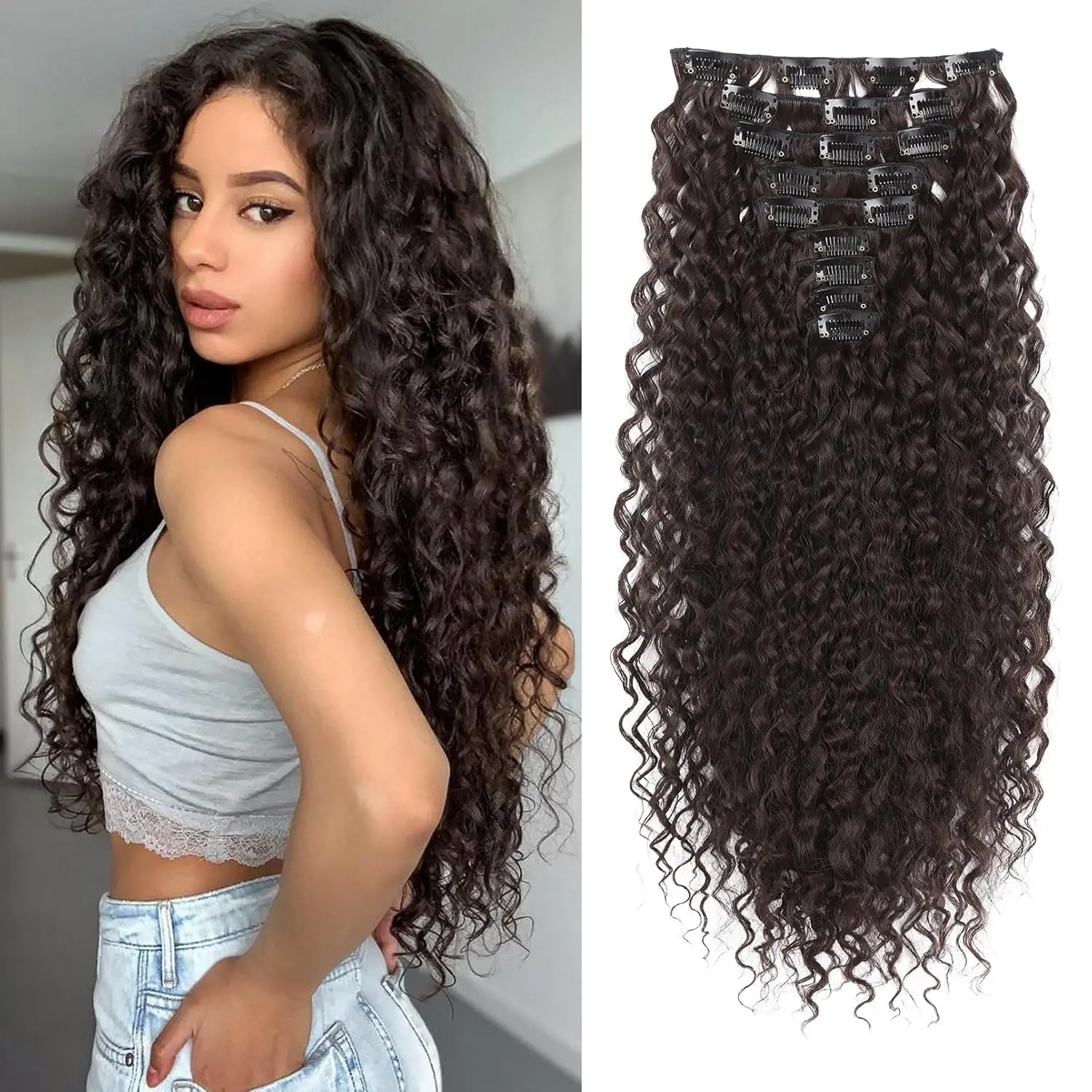 

9PCS Excellent Handstitching Clip in Hair Extensions 22 Inch Curly Hair Extension Long Soft Synthetic Hairpieces for Women