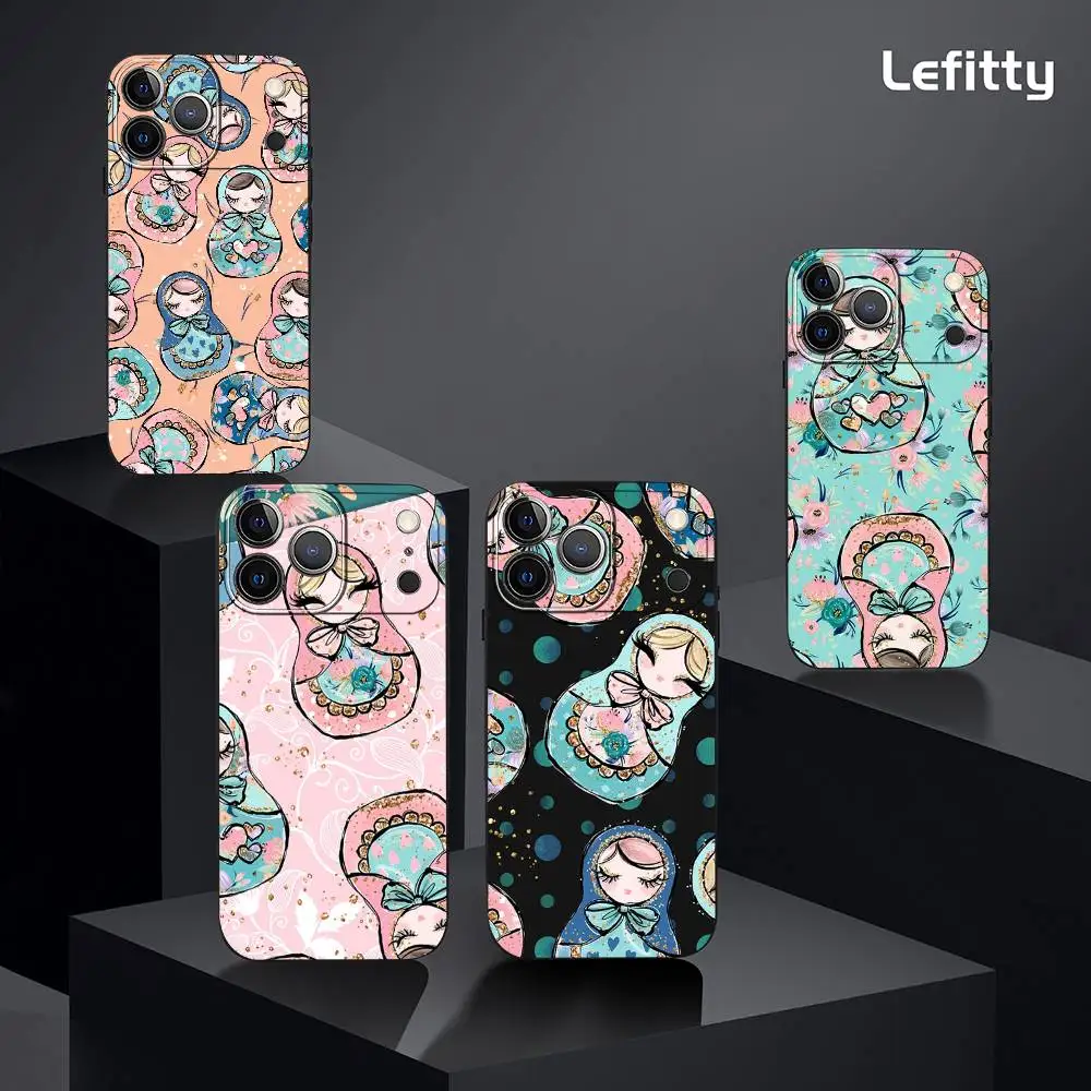 Russian Dolls Matryoshka Cute Phone Case For IPhone 17 16 15 14 13 12 11 Pro Max Plus Mini Black Frosted Soft Shell Funda