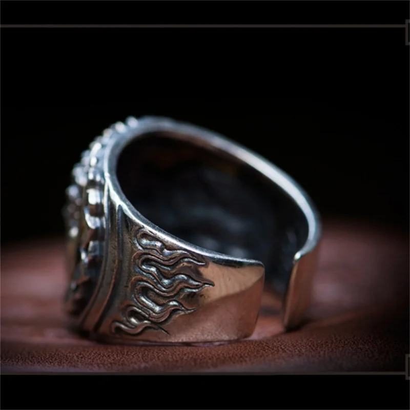 Personalized Domineering Double-side Buddha Demon Ring For Men Jewelry Vintage Agate Ring Male Blessing Amulet Accessories