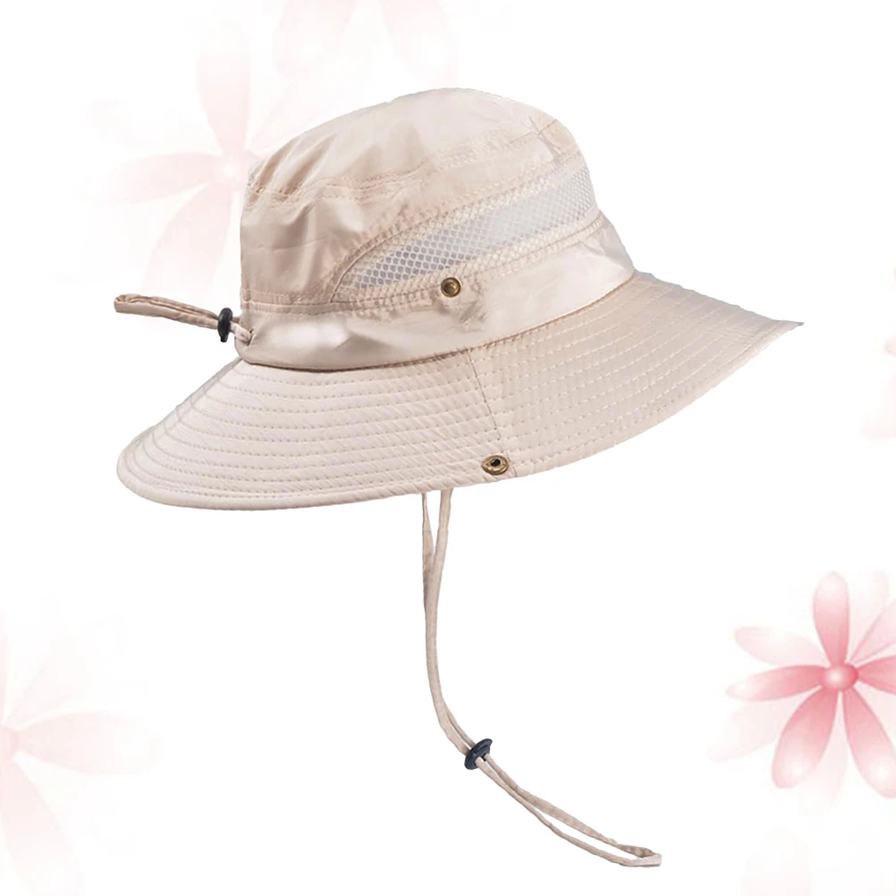 

Mountaineering Hat Fisherman's for Field Activities with Adjustable Cord Polyester Sunscreen Hats UV Protection Wide Brim Men