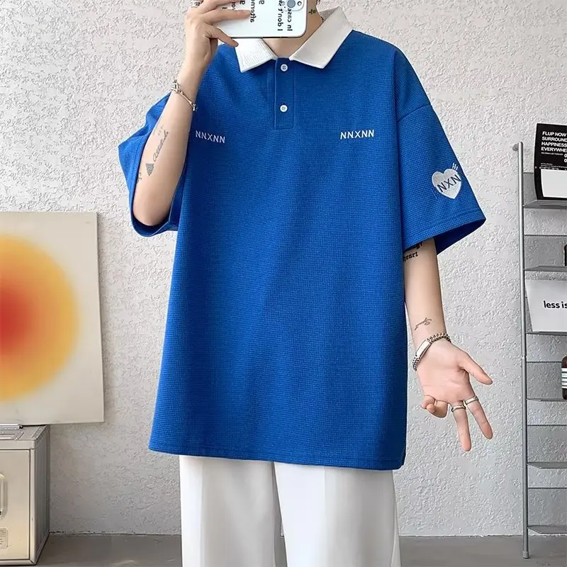 

Мужская футболка свободного кроя irt American Wer id ort Sve Oversize Summer с отложным воротником f Sve Five Sve
