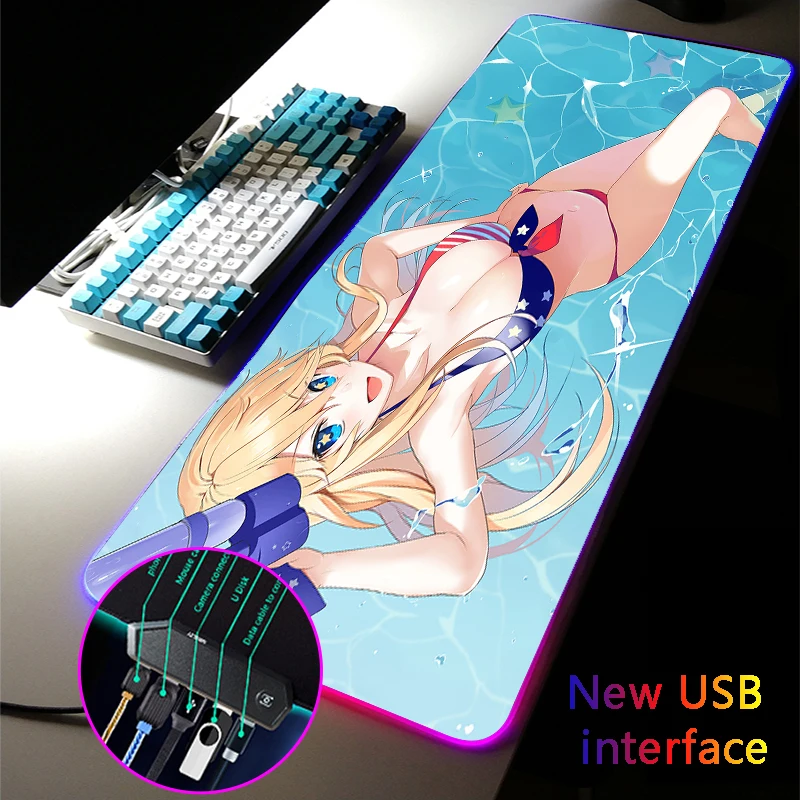 

MRGLZY Anime Sexy Girl RGB Gaming XXL Large Mouse Pad LED 4-Port Mousepad Carpets USB Hub Games Computer PC Mouse Mat for Csgo