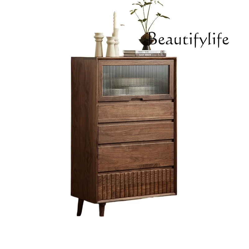 Black walnut TV side cabinet Simple chest cabinet Home living room Creative locker