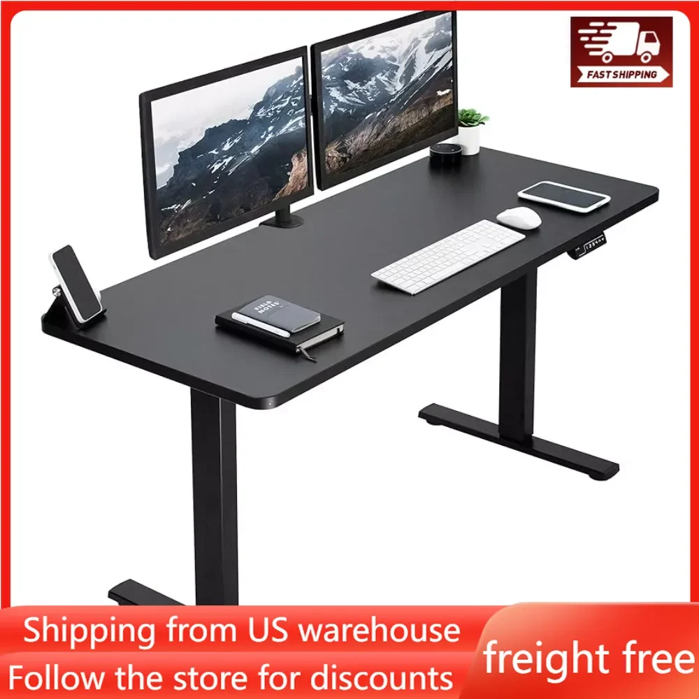 

Electric Height Adjustable 60 X 24 Inch Memory Stand Up Desk, Black Solid One-Piece Table Top, Black Frame, Standing Workstation