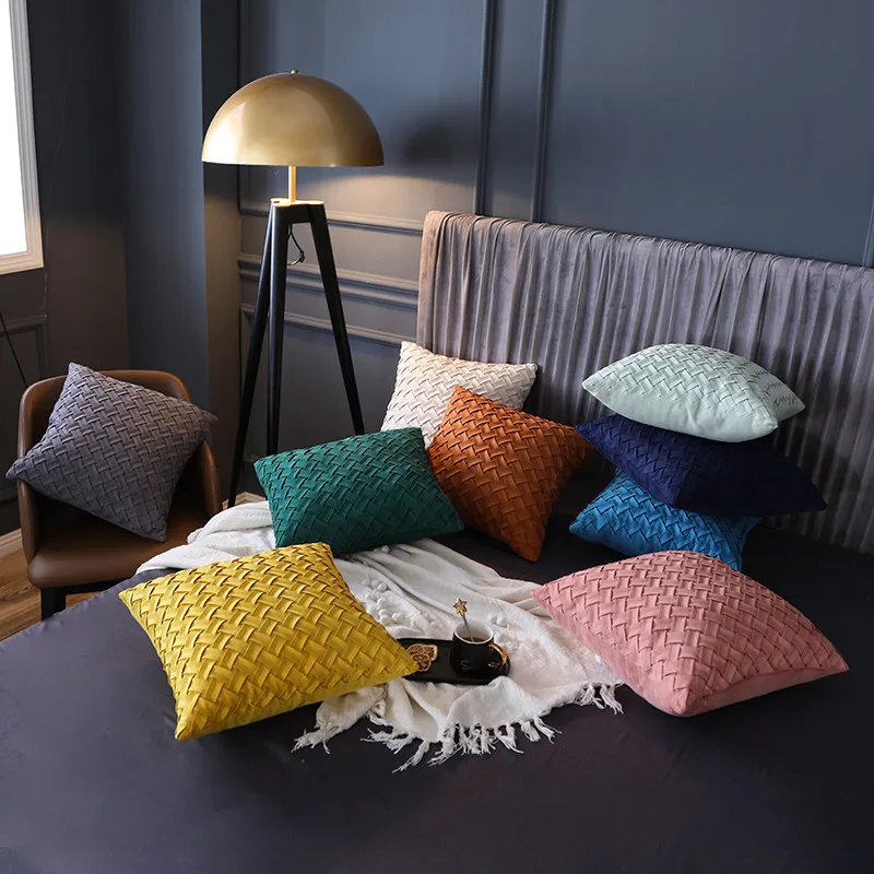 

Pure Color Woven Throw Pillow 45x45cm Creative Nordic Light Luxury Suede Car Pillow Cushion for Living Room Sofa Decor