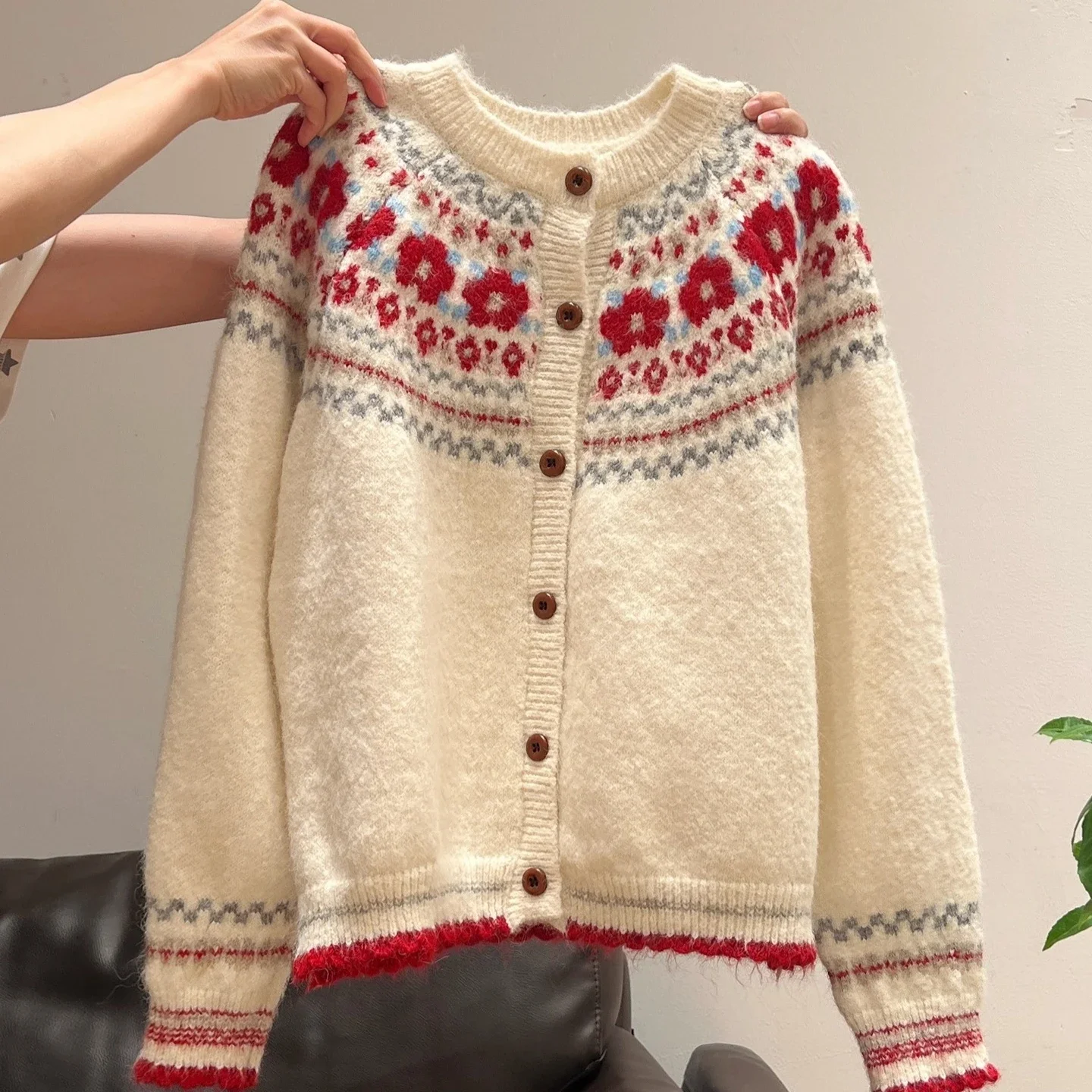 

Американские винтажные вязаные куртки-кардиганы Fair Isle для женщин | Винтажный свитер на пуговицах скандинавским узором, уютный теплый зимний трикотаж
