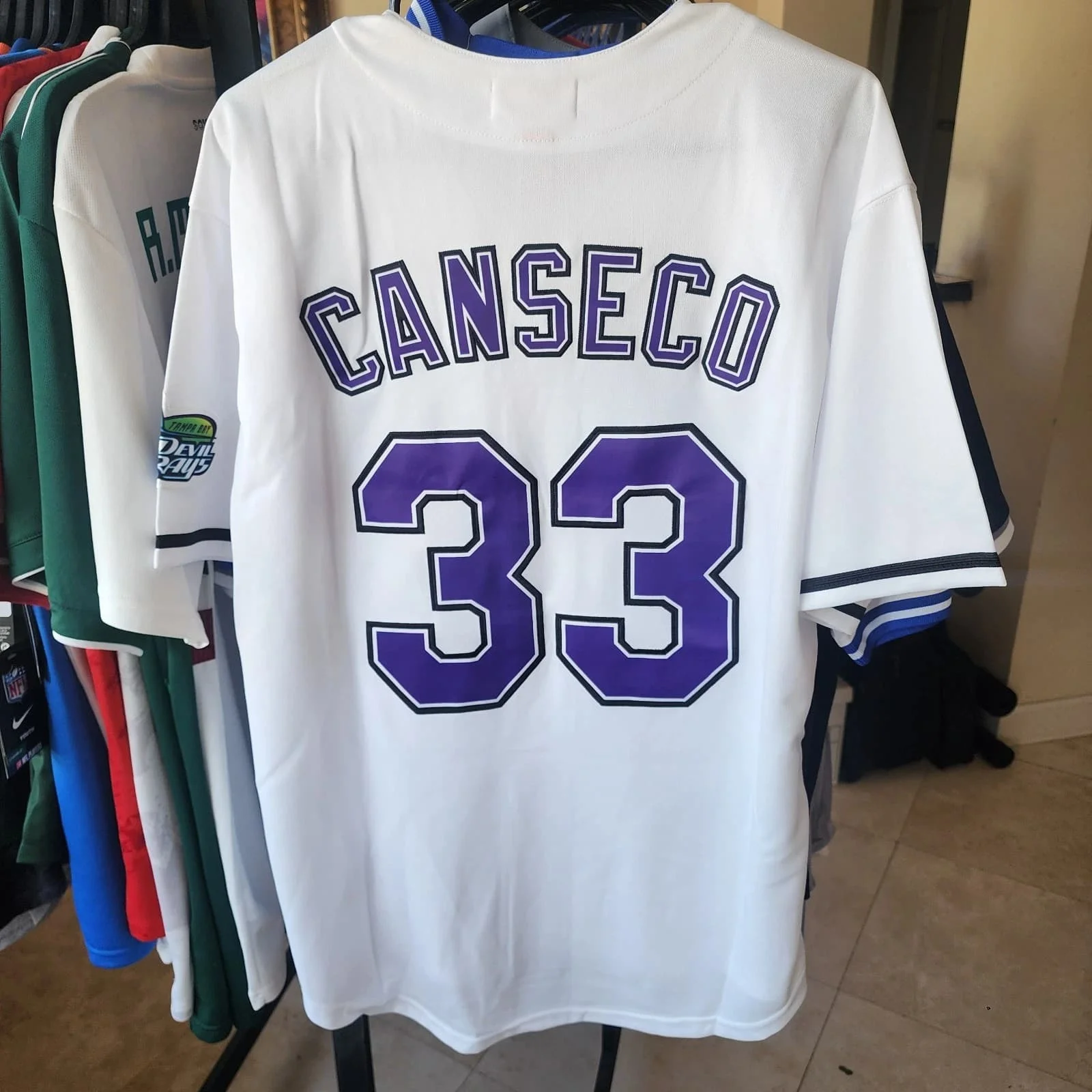 Men's Tampa Bay Devil Rays #33 Canseco White Vintage Baseball Jersey Short Sleeve Retro Sports Uniform Top