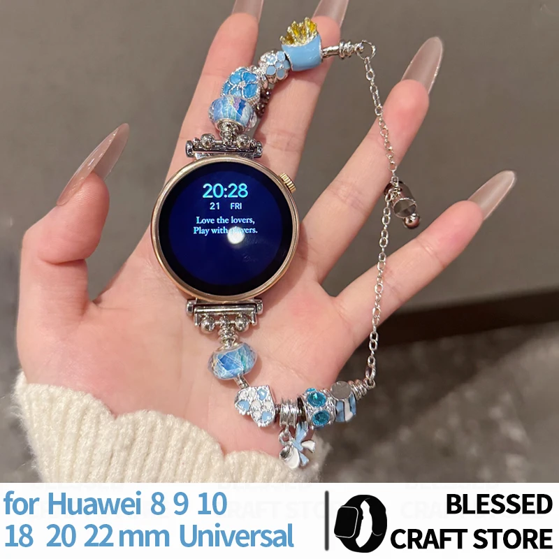 18 20 22mm Jewelry Charm Bracelet for Samsung Galaxy Watch 7 6 5 Pro 4 FE 44mm 40 Metal Link Beaded Strap for Huawei Band 10 9 8