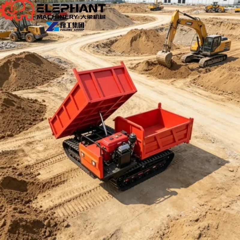 Tracked Transporter Hydraulic Tilting‑Bucket Crawler Machine, Deep‑thread Rubber Tracks For Slippery mountain and valley terrain