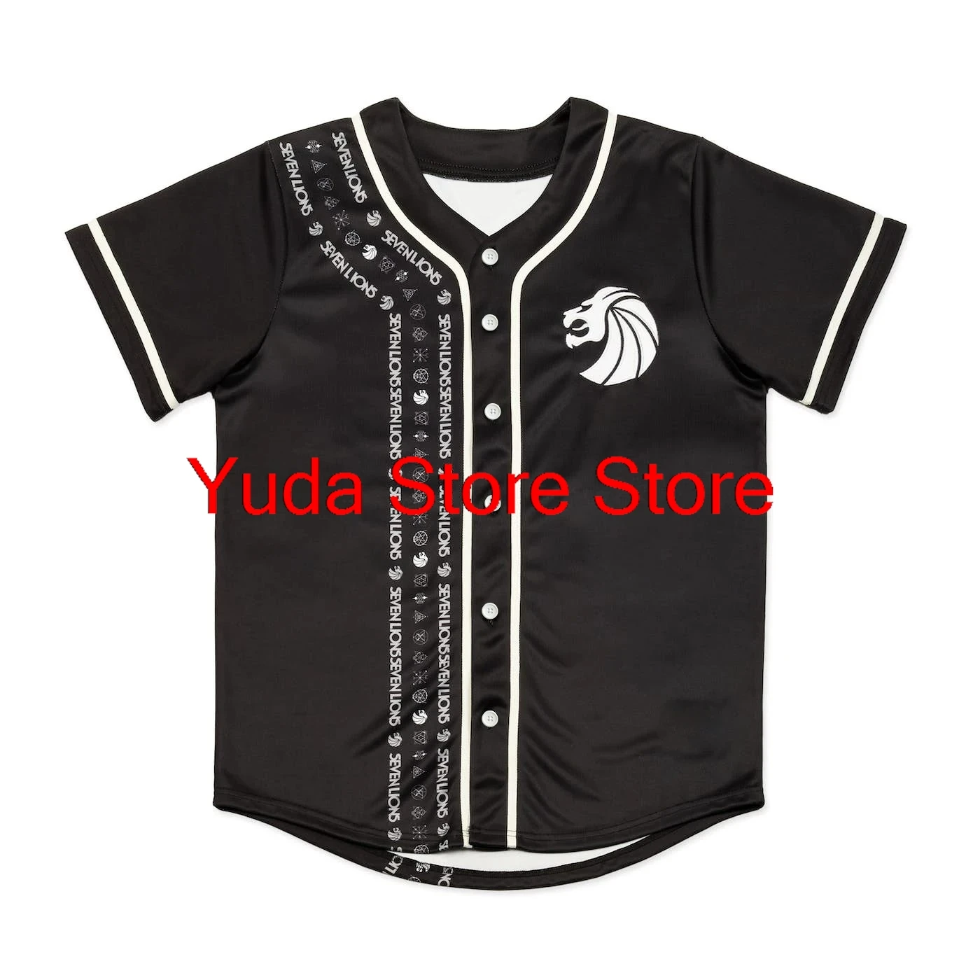 Seven Lions Merch Black Staple Baseball Jersey Men/Women Casual Thin button Baseball uniform Oil Slick Custom Baseball Jersey