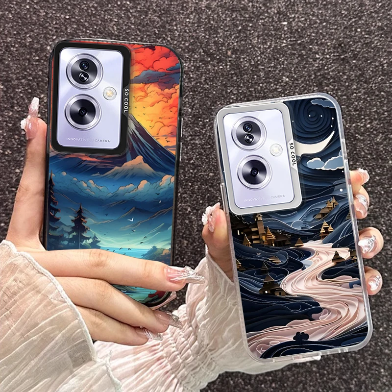 Sunrise Volcano For Oppo A79 A98 5G A17 A38 A54 A74 A78 A94 A40 A96 A60 4G Reno 6 8T 10 11 12 7Z 5 Find X3 Lite IMD Phone Case