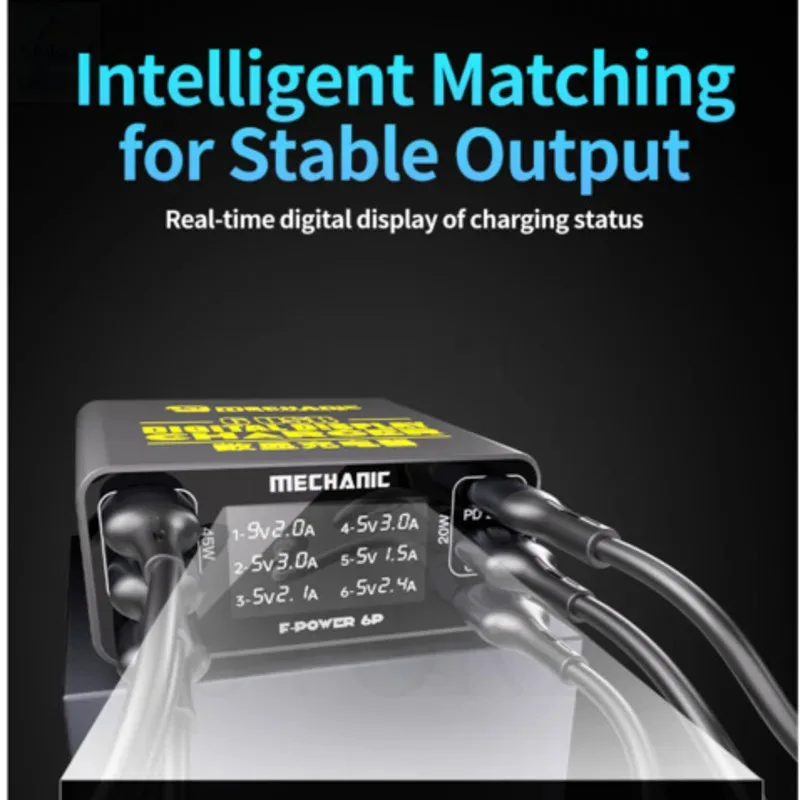 ميكانيكي F-POWER 6 شحن ذكي يدعم الشحن السريع مع شاشة LCD 40 وات لهاتف iPhone Huawei XIAOMI SAMSUNG OPPO VIVO