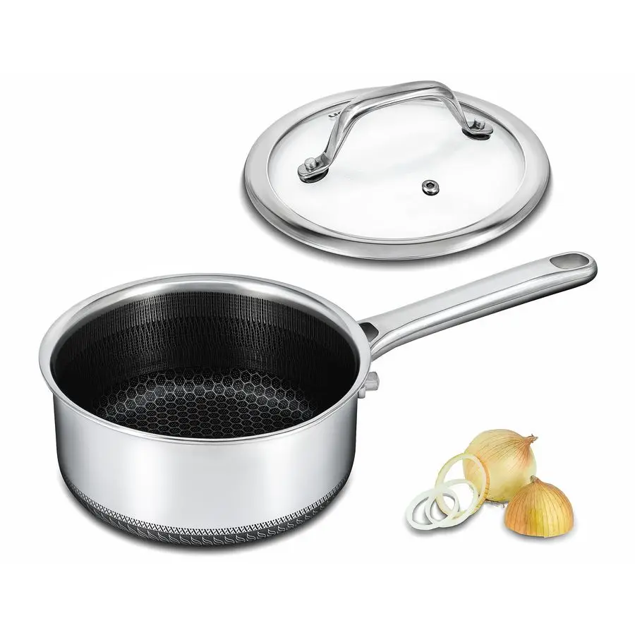 

Кастрюля с антипригарным покрытием 1,5 QT и крышкой, сотовая кастрюля из нержавеющей стали с двумя носиками, совместимая со всеми варочными панелями, посудомоечная машина.