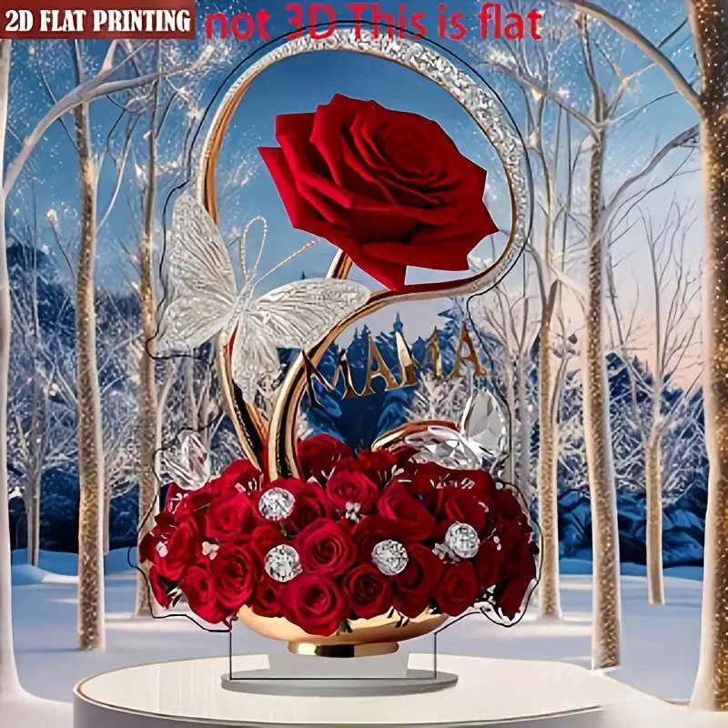 Rosa acrílica plana de 8 pulgadas, puede soportar mamá, regalo de cumpleaños para mamá, decoración de aniversario para el día de la madre, mesa filial para niño a madre mamá