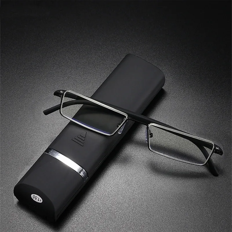 Quadratische Halbrahmen-Lesebrille für Männer und Frauen, modische Presbyopie-Brille, Anti-Blaulicht, Vintage-Business-Dioptrienbrille +1,0 – Detail 10