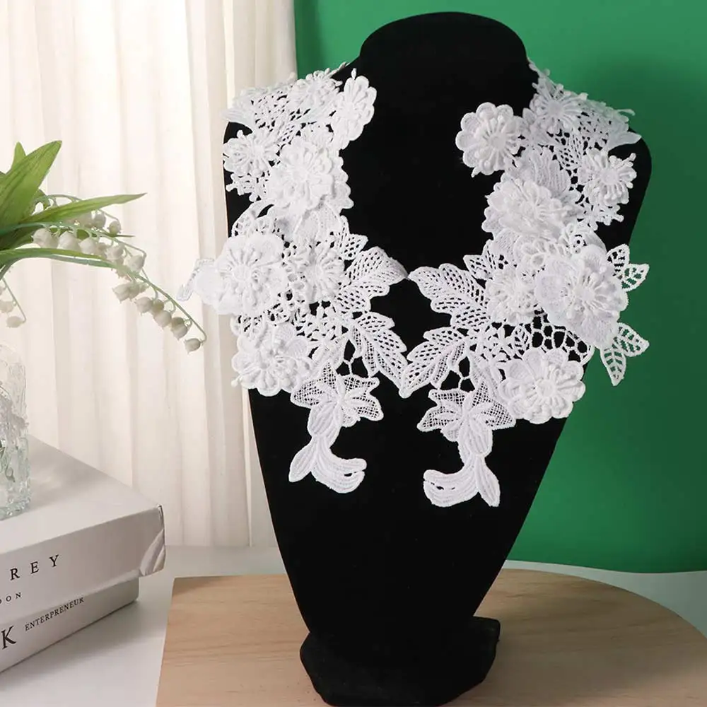 ديكور الأزياء 3D الأزهار يزين شبكة التطريز اليدوية التطريز يزين الأبيض خياطة على بقع ملابس الزفاف