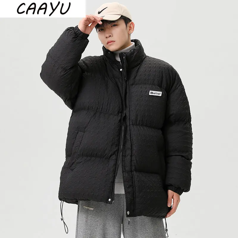 

CAAYU 2022 Winter Down Jacket Men's Fashion Casual Harajuku Oversized Coat Japanese Streetwear Windproof Outwear Down Coat Male