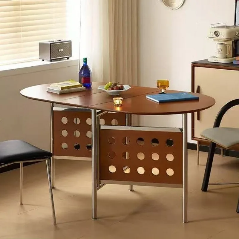 Foldable slate dining table and chair combination oval Nordic medieval style solid wood telescopic dining table